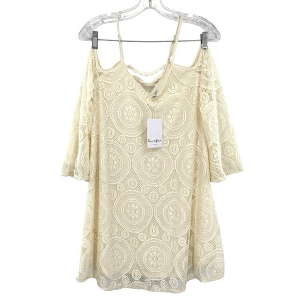 Love, Fire Women's Lace Cold Shoulder Ivory Dress New